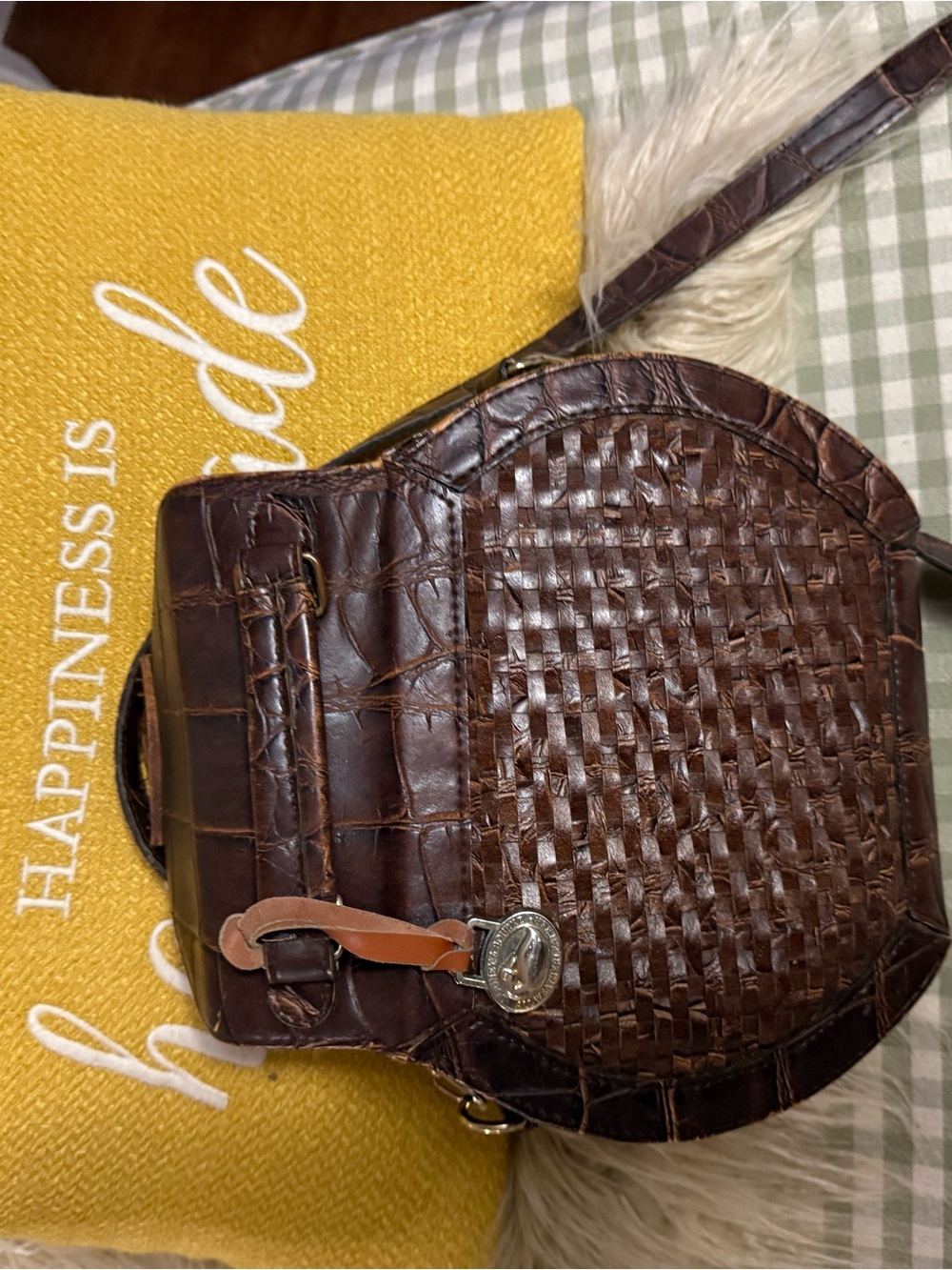 Dooney & Bourke Dark Brown Woven Leather Top-Handle Satchel - Picture 4 of 9